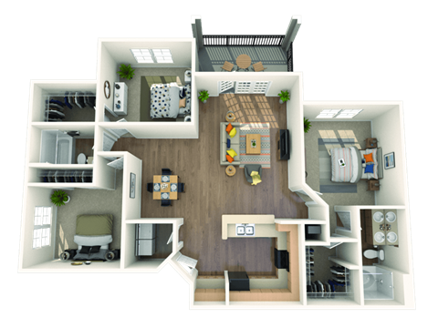 Floor plan for 3 beds, 2 baths, 1430 sqft